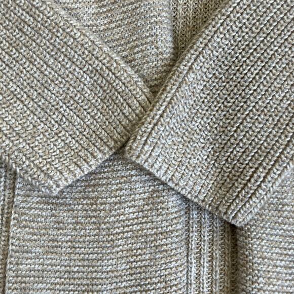 Talbots Sz XL Petite Oatmeal Marled Chunky Cable Knit Open Front Cardigan Cotton - Picture 15 of 16